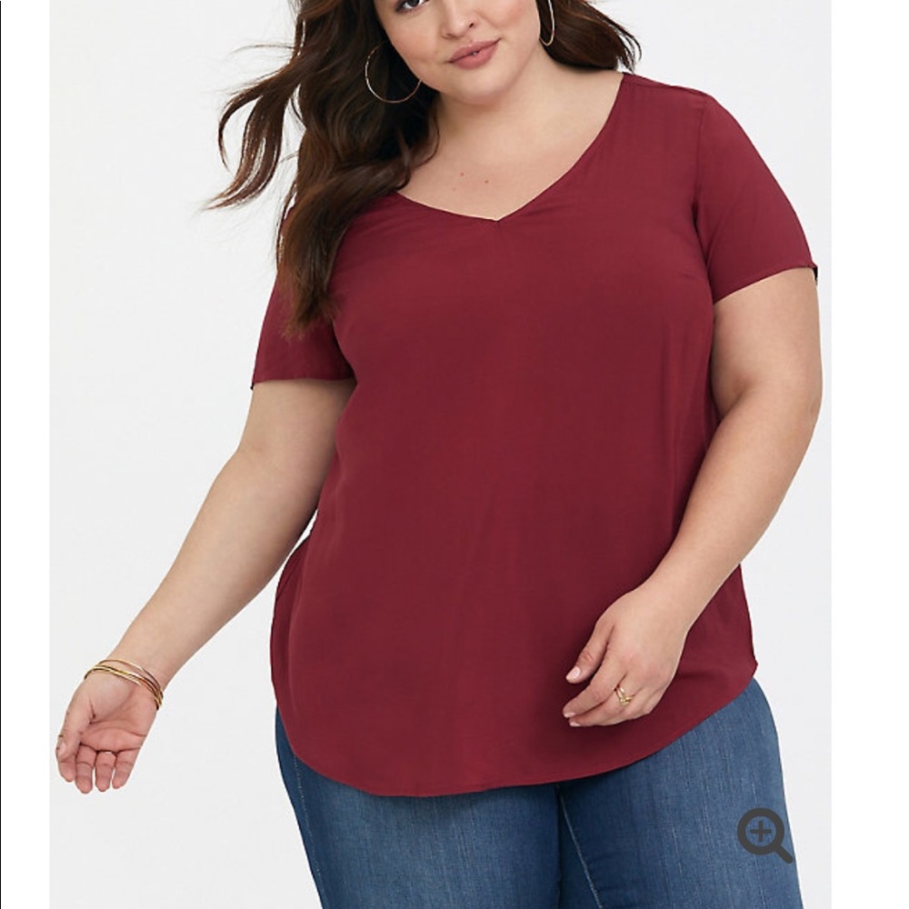 ABBEY - RED CHALLIS TIE-BACK BLOUSE